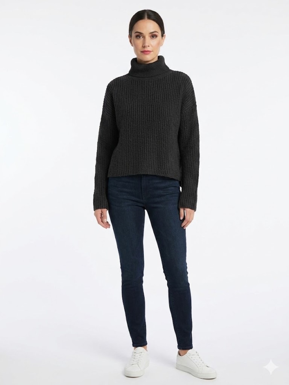 Kendall & Kylie Black Ribbed Chunky Knit Cozy Turtleneck Sweater